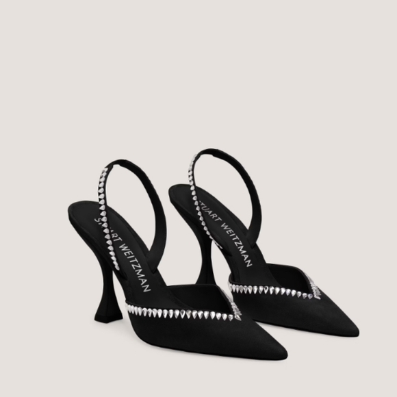Stuart Weitzman Shoes - NEW Stuart Weitzman Gemcut Black Swarovski Embellished Slingback Heels NIB